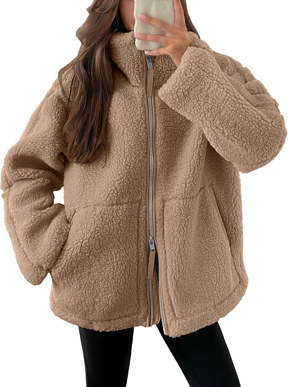 Winter Lapel Zip-up Coat With Pockets Casual Fashion Solid Fleece Jacket Fall Spring Long Sleeve Women's Clothing view 6