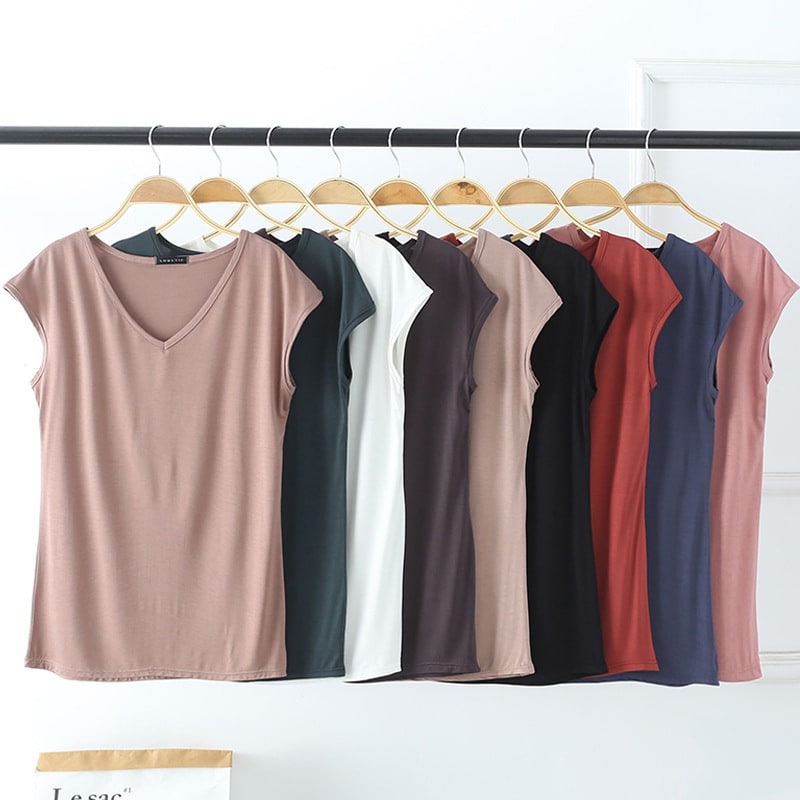 Solid Color And V-neck Sleeveless Loose Women's T-shirt Casual Bottoming Shirt Inner Wear Blouse view 13