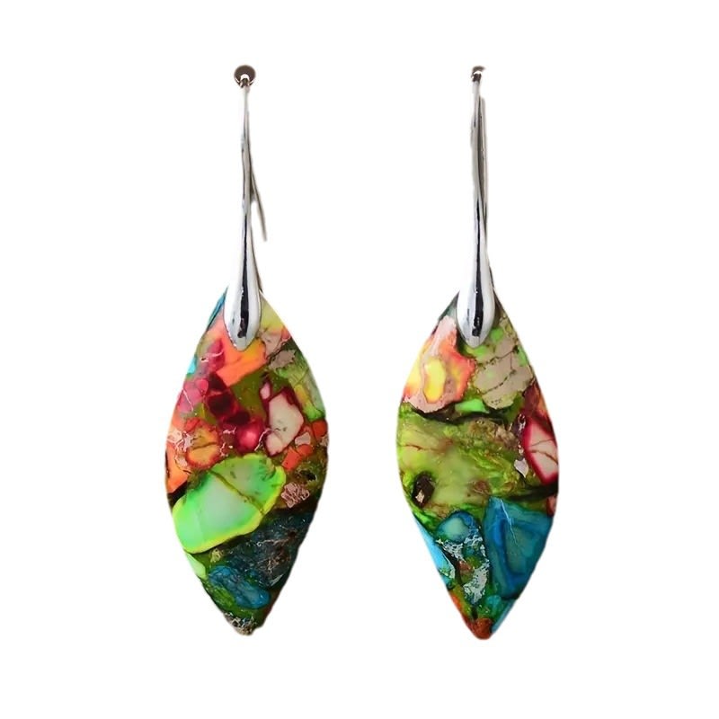 Emperor Stone Bohemian Style Natural Royal Stone Leaf Pendant Earrings view 4