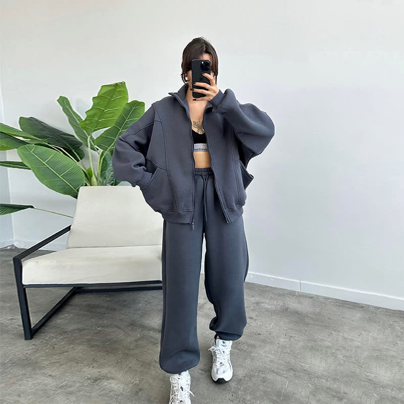 Sports Suits With Pockets Stand-up Collar Zipper Cardigan And Drawstring Trousers Fashion Jogger Set Outfits Tracksuits Women's Clothing view 10