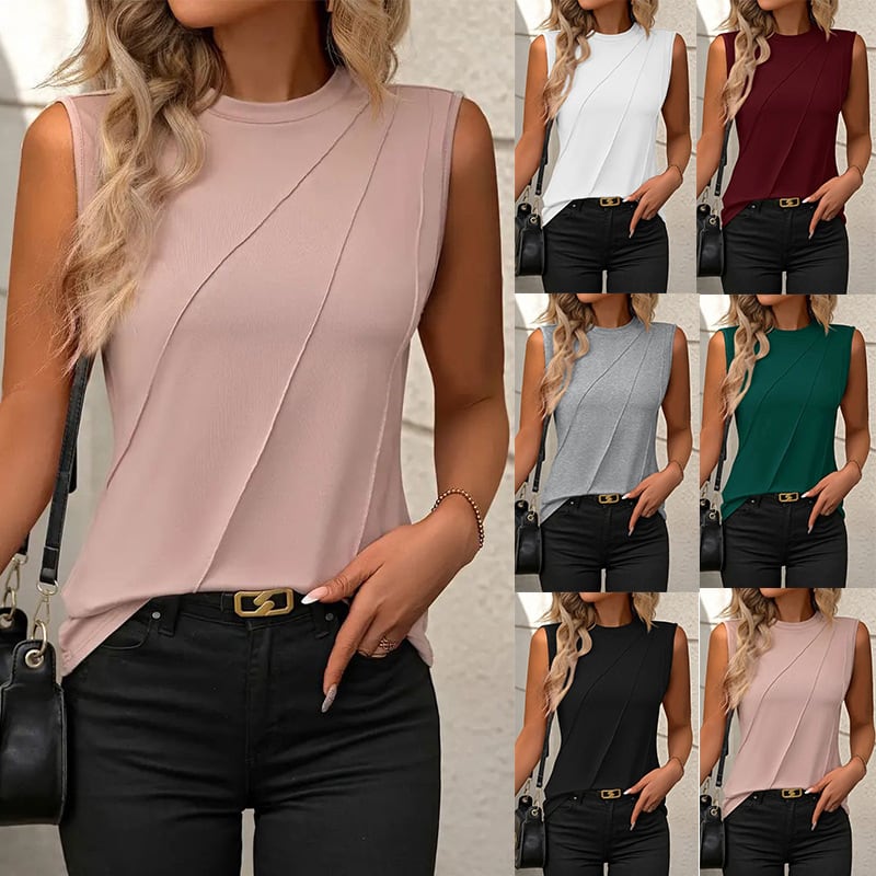 Summer Women's Solid Color Round Neck Sleeveless Loose T-shirt Shirt Vest view 15