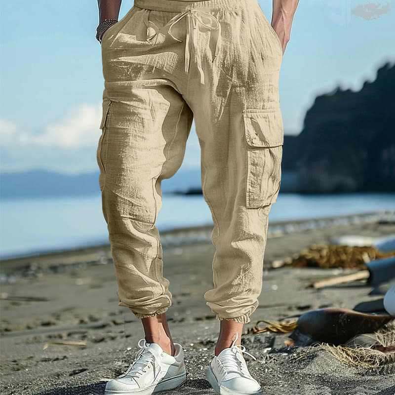 Multi-pocket Tether Solid Color Loose Cargo Pants Men view 6