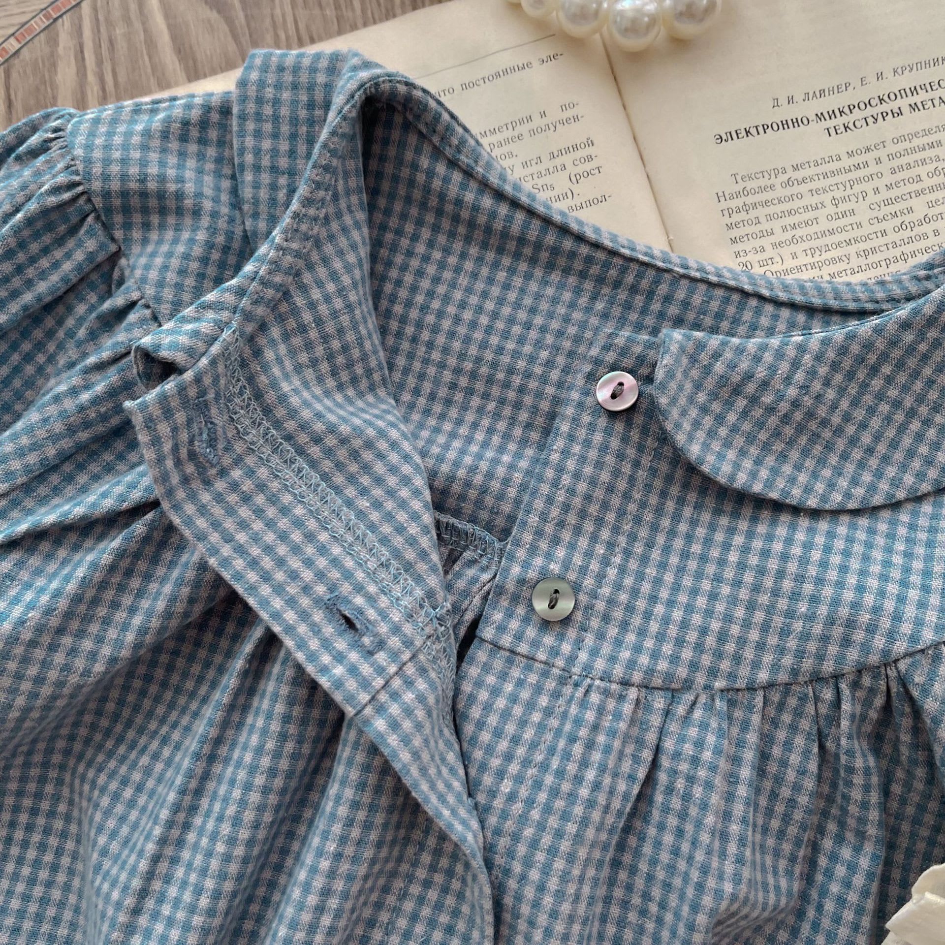 Infant Single-breasted Long Sleeve Small Plaid Romper Sling Small Overskirt view 7