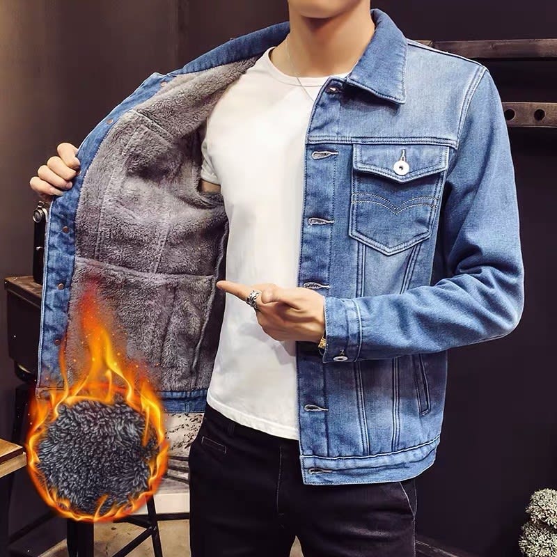 Fleece-lined Thickening Denim Jacket Men's Autumn And Winter view 6