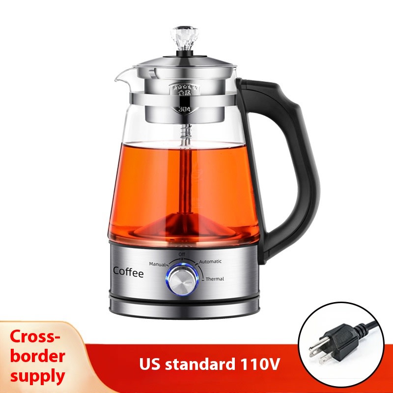110v American Standard Household Tea Boiler Steam Spray Black Teapot Glass Electric Kettle Coffee Pot view 15