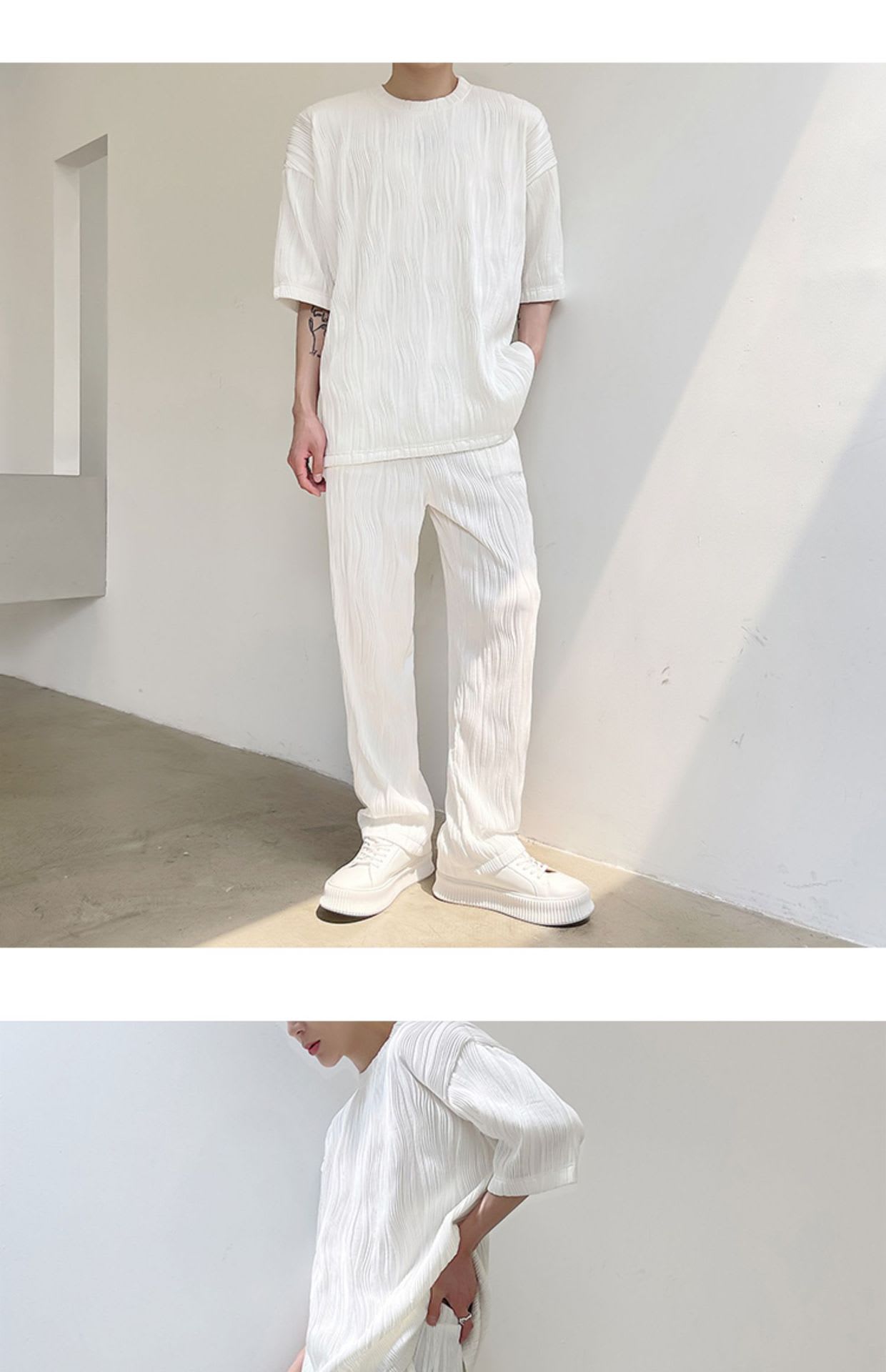 Men's Trendy Loose Pleated Embossed Texture Casual Pants view 3