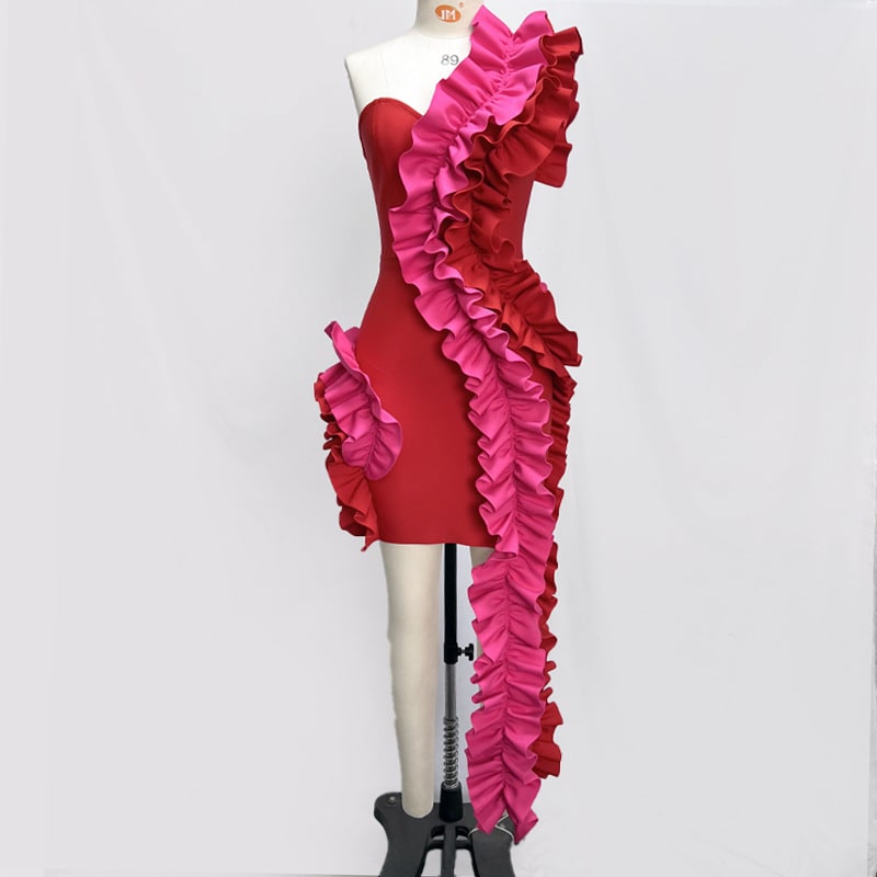 Bandage One-piece Dress Folding Side Birthday Party view 8