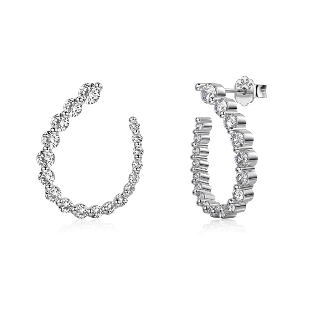 Silver S925 White Round Zirconium Inlaid Full Diamond Arrangement U-shaped Special-interest Design Trendy Earrings view 4