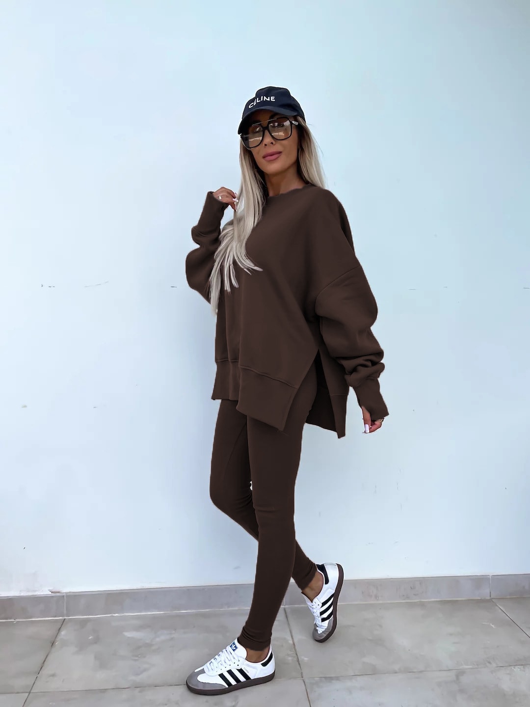 Sweater Suit Women's Casual Loose Long Sleeve Crew Neck Split Top Tight Trousers view 52