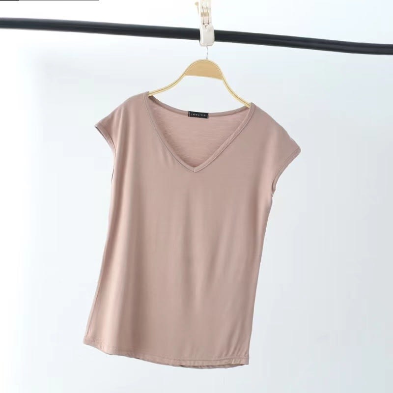 Solid Color And V-neck Sleeveless Loose Women's T-shirt Casual Bottoming Shirt Inner Wear Blouse view 14