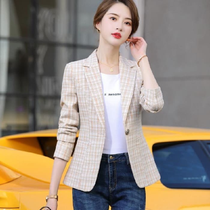 Korean Style British Casual Plaid Short Suit view 6