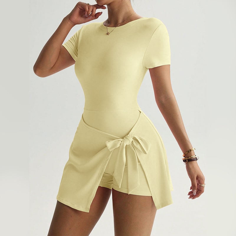 Women Solid Color Casual Yoga Jumpsuit Skirt - Outdoor Athletic Romper with Built-in Shorts for Fitness view 2
