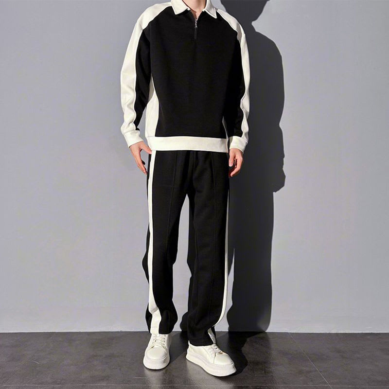 Men's Contrast Color Korean Design Sense Casual Sweatshirt Trousers Suit view 4