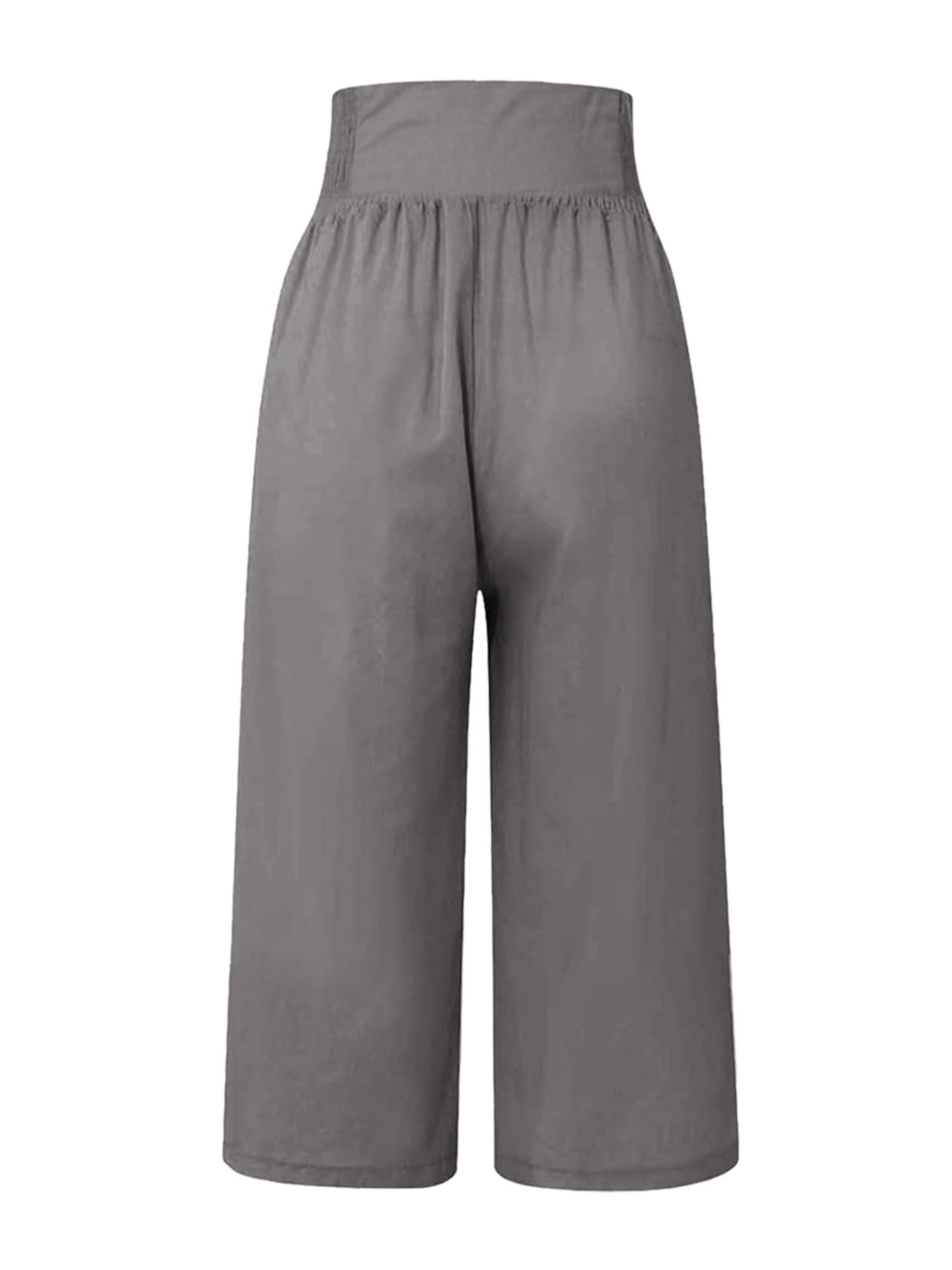 Women's Cotton And Linen Solid Color Buttons Loose Casual Cropped Pants view 22