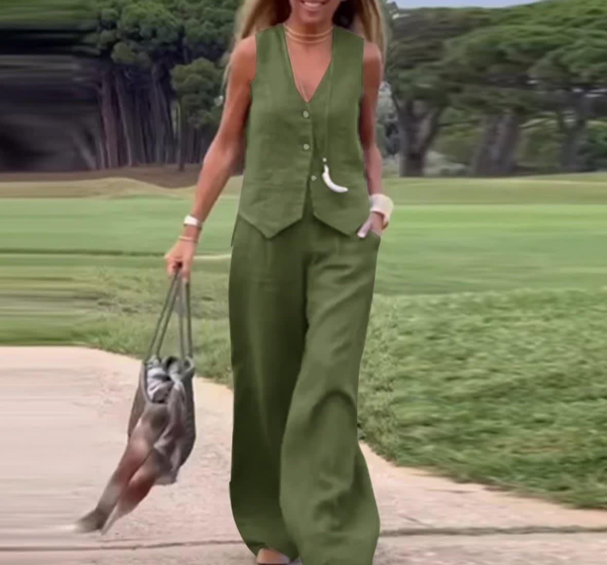 Casual Women's Solid Color Fashion Sets Of Vest Trousers Suit view 18