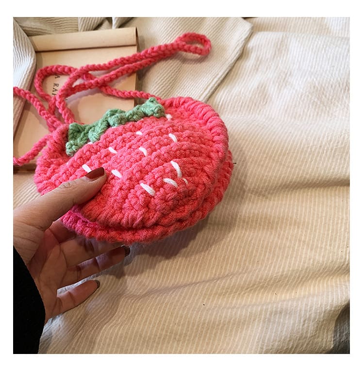 Handmade Knitted Children's Wool Cute Strawberry Crossbody Bag view 7