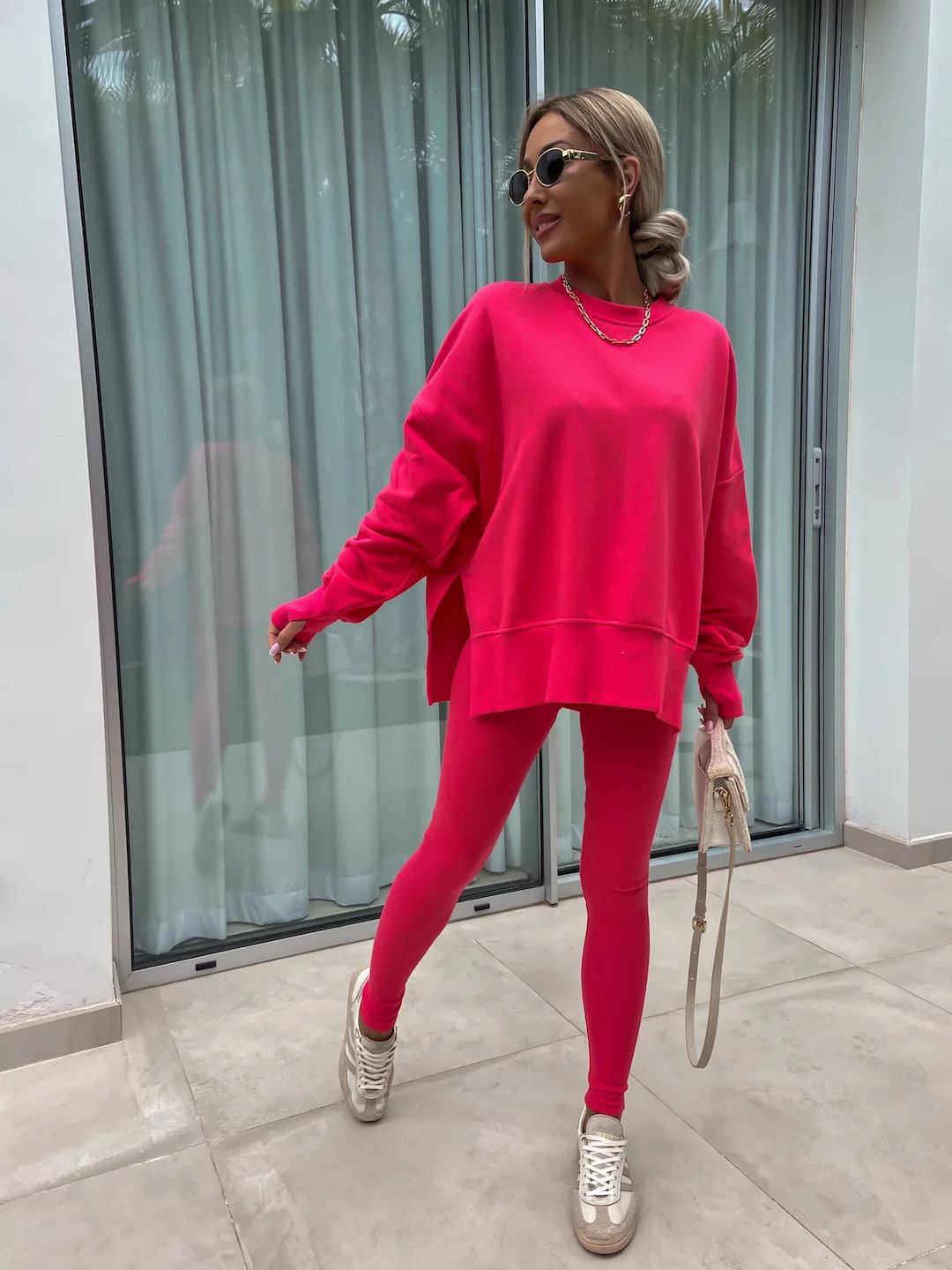 Sweater Suit Women's Casual Loose Long Sleeve Crew Neck Split Top Tight Trousers view 4