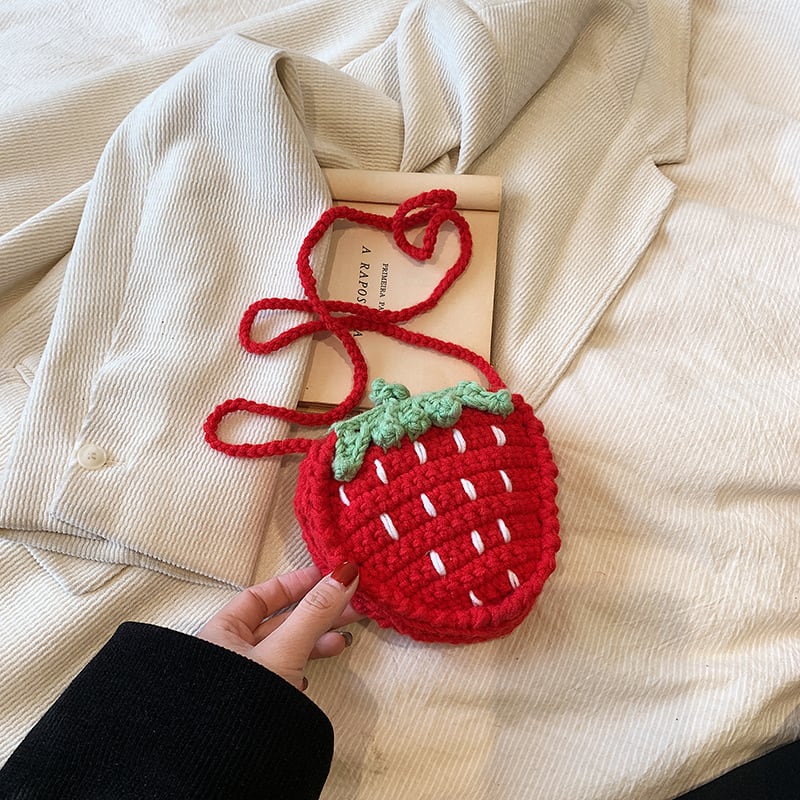 Handmade Knitted Children's Wool Cute Strawberry Crossbody Bag view 4