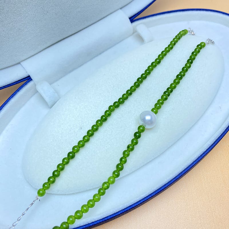 Silver White Green Chalcedony Pearl Bracelet For Women view 3