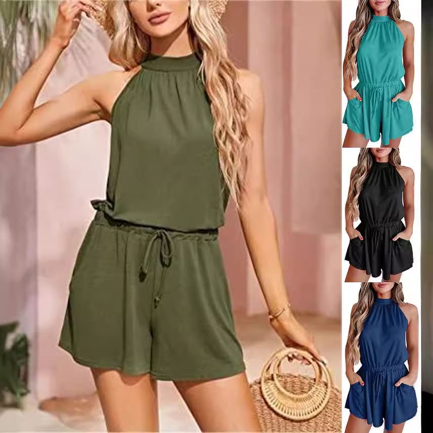 Women's Waist-controlled Lace-up Halter Loose Printed Jumpsuit view 9