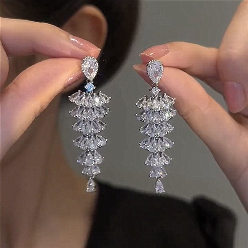 Sparkling Zircon Christmas Tree Drop Earrings For Women Trendy Xmas Tree Plant Dangle Earrings New Year Festival Party Jewelry view 5