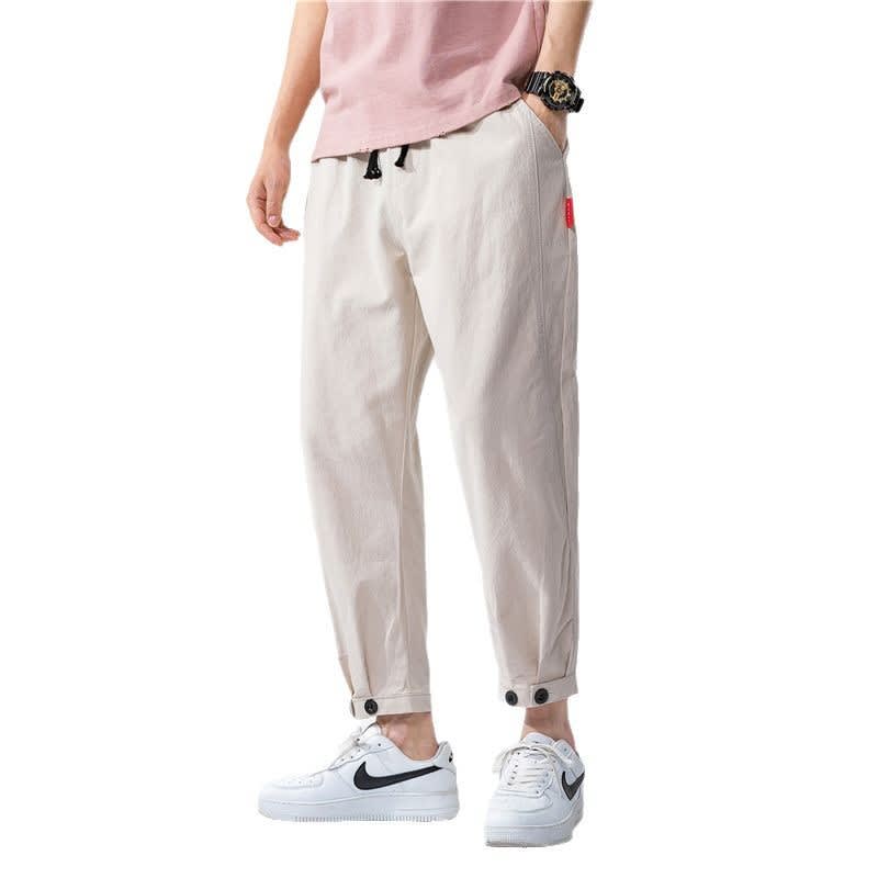 Men's Straight Casual Loose Cotton And Linen Cropped Pants view 6