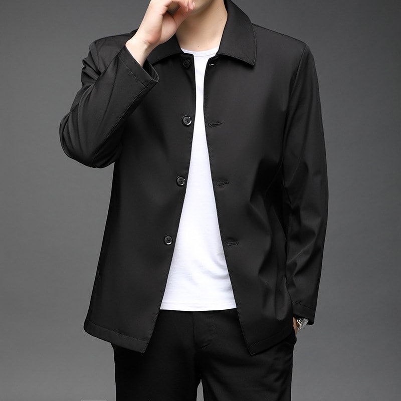 Fall Winter Men Polo Collar Solid Color Business Jacket Short Button Lightweight Coat view 8