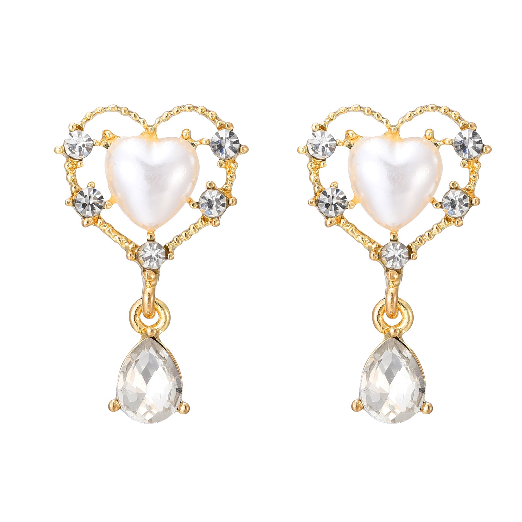 Simple Vintage Pearl Love Heart Stud Earrings view 2