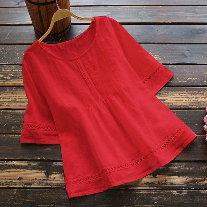 Summer Solid Color Cotton And Linen Top Half Sleeve view 16