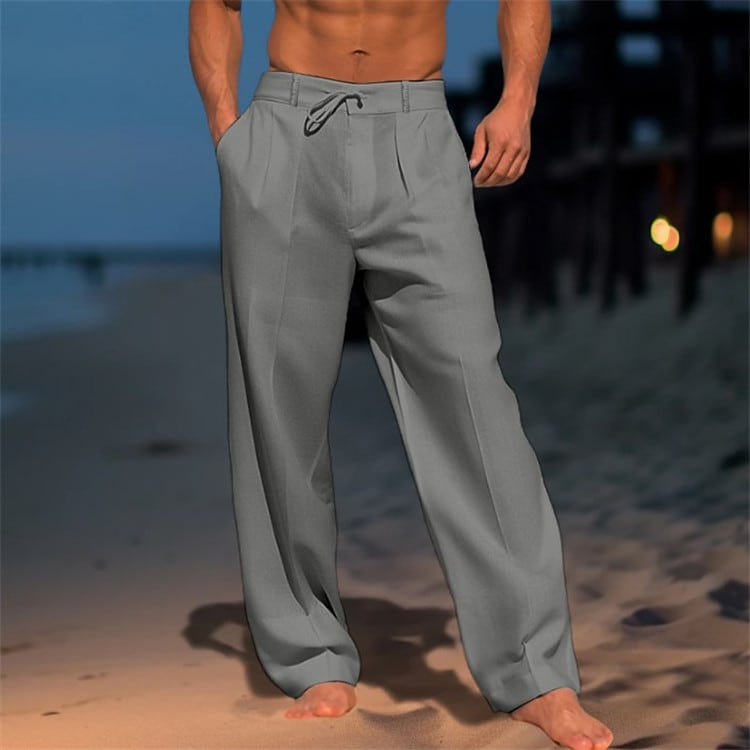 Casual Wide-Leg Straight Pants With Pockets Fashion Drawstring Trousers For Men Clothing view 3