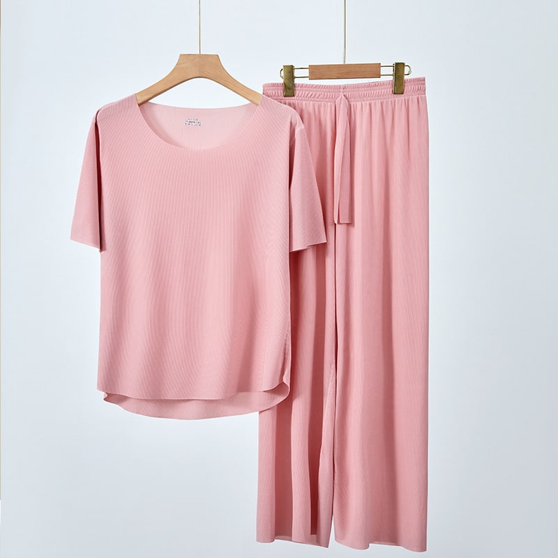 Men's And Women's Short-sleeved Simple And Seamless Solid Color Pajamas Suit