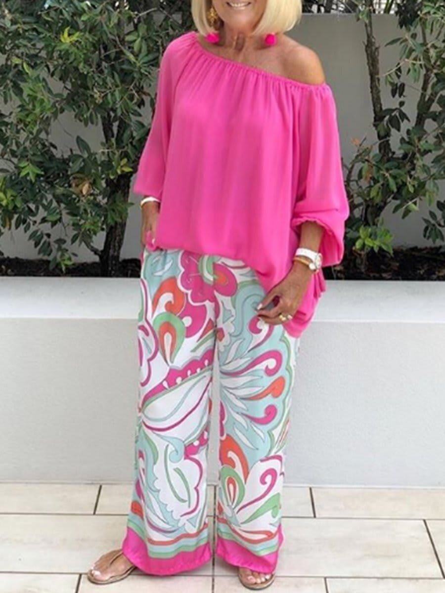 Women's Clothing Printed Pants Off-shoulder Top Casual Suit view 6