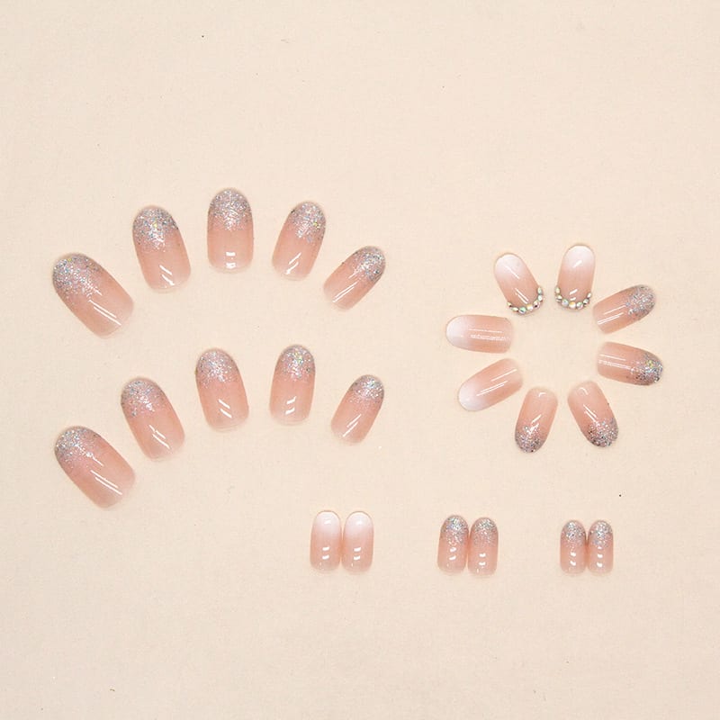 Fake Nail Gradient Glitter Diamond Wearing Armor view 6