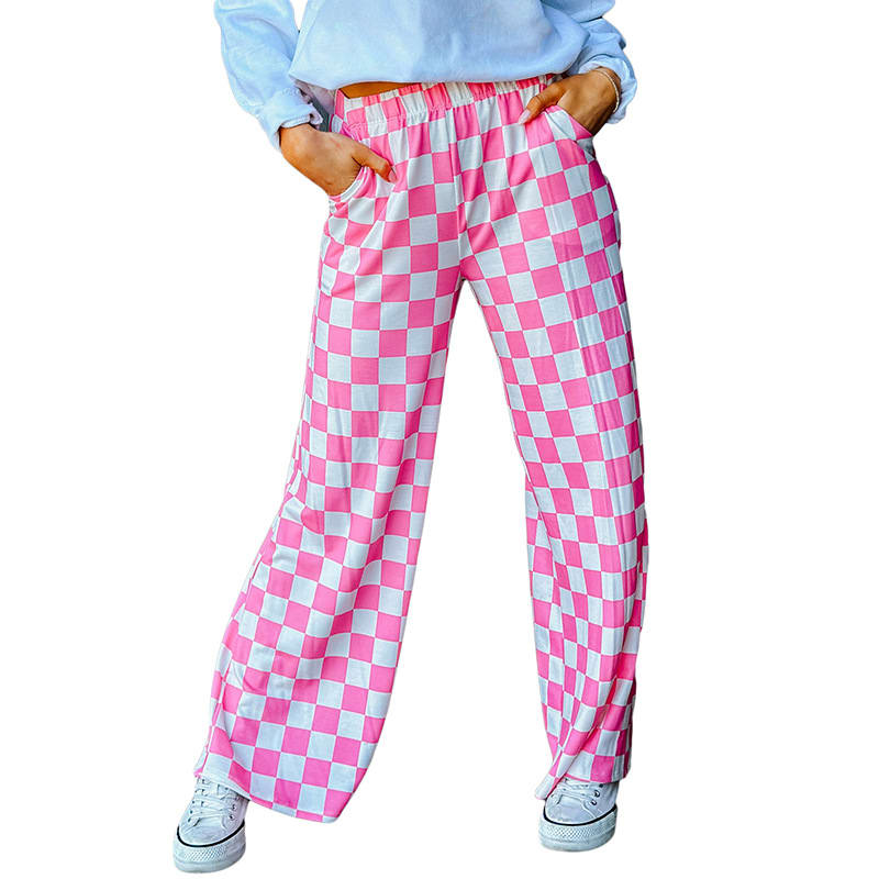 Spring New Chessboard Plaid Printed Casual All-match Loose Wide-leg Pants view 8