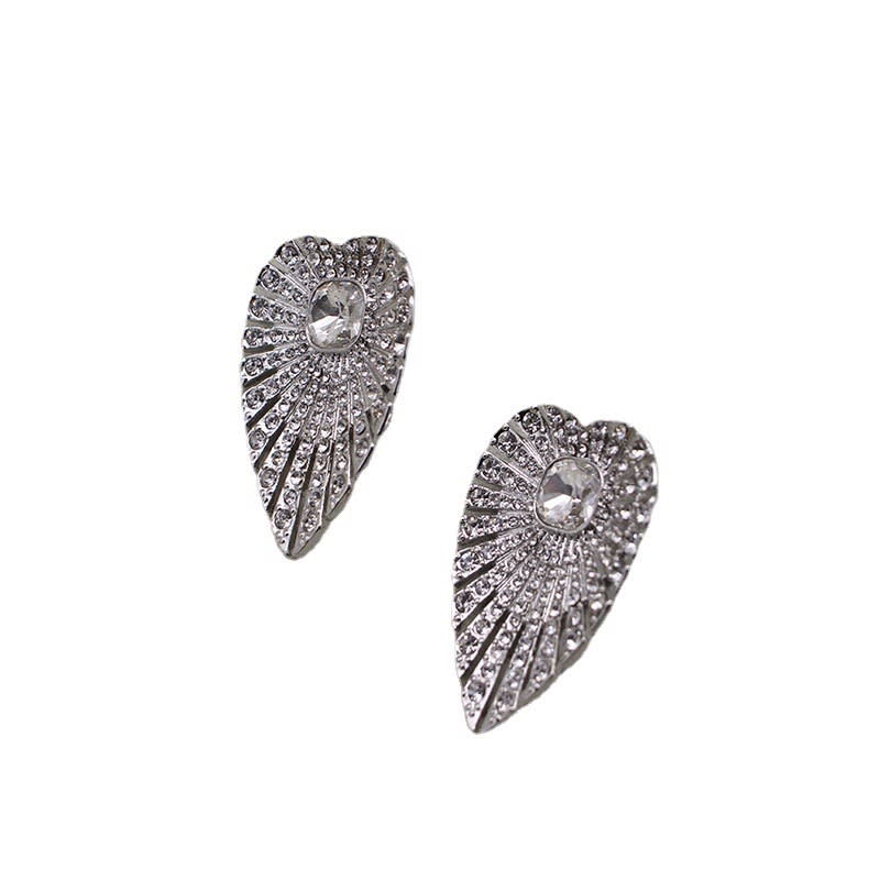 Niche Leaf-shapepd Stud Earrings Full Zirconium Inlaid Platinum view 9