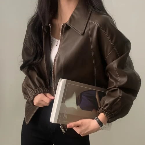 Fashion And Handsome Leather Coat Women view 5