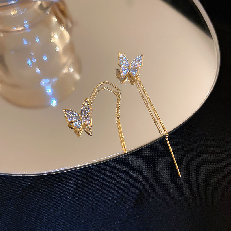 925 Silver Needle Long Tassel Butterfly Earrings view 6