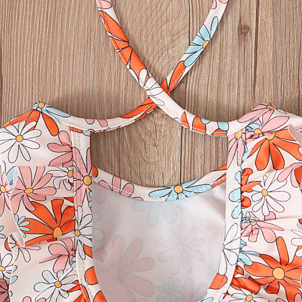 Girl's Pattern Graphic Print Crew Neck Open Back Swimsuit view 31