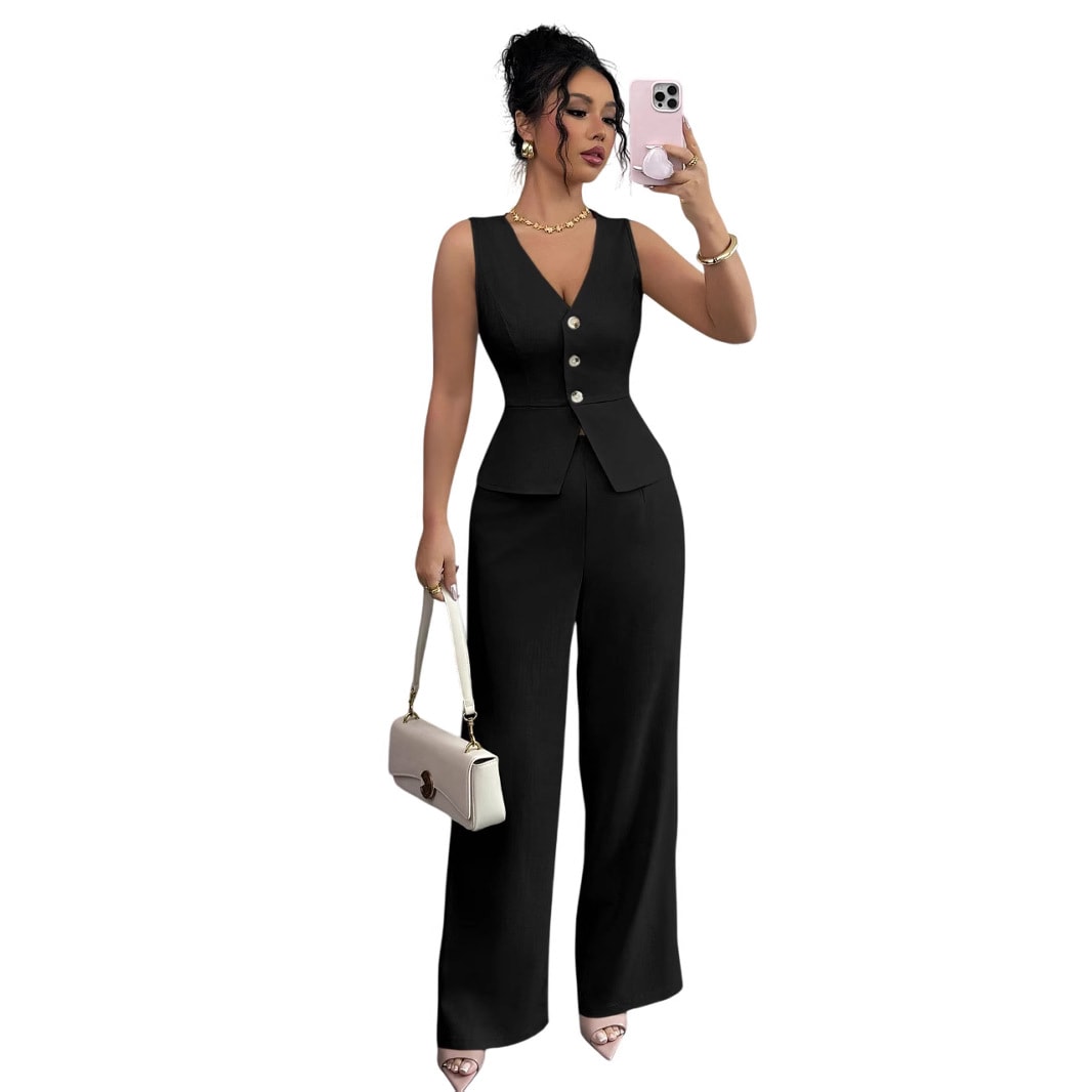 Summer Sleeveless Suit Slim V-neck Vest And High Waist Trousers Women's Two-piece Set view 11