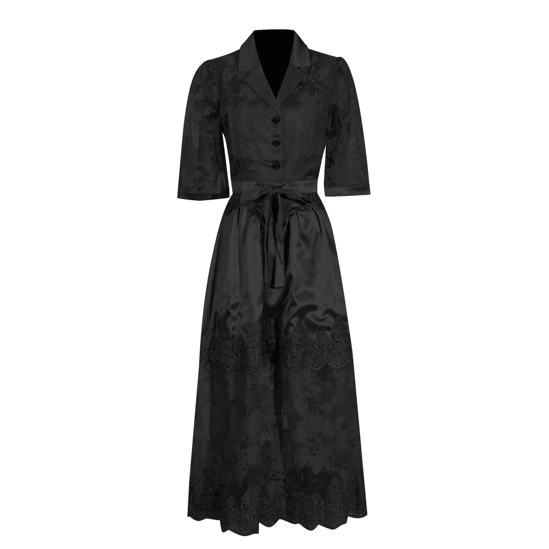Lapel Embroidery Top High Waist Water Soluble Flower Mid-length Dress Set Female Fashion view 2