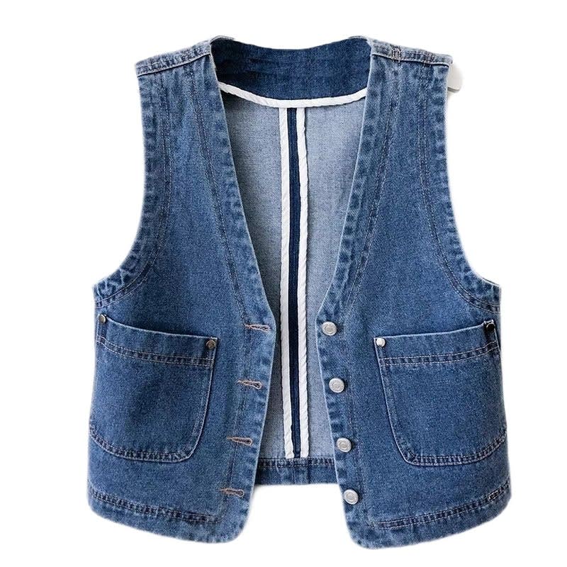 Hong Kong Style Retro Slim Fit Denim Short Vest