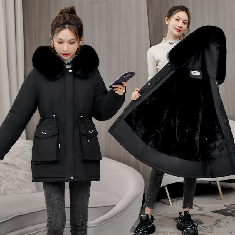 Waist Slimming Elegant Parka Cotton-padded Coat Fur Collar Western Style Velvet Lining Warm Coat view 6