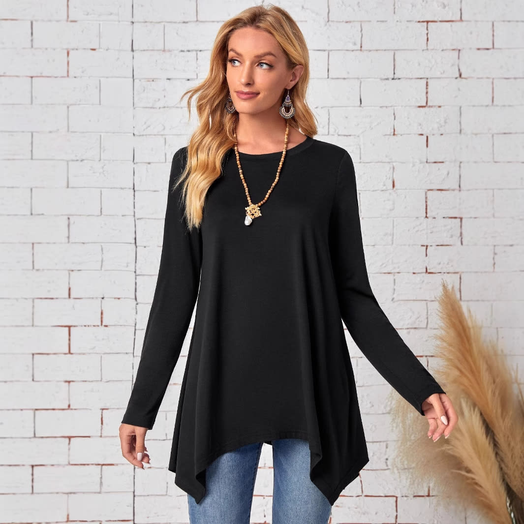 Long Sleeve Irregular Fashion Round Neck Top view 2