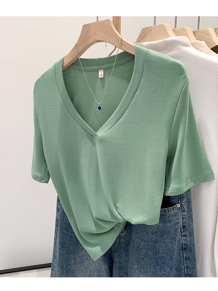 V-neck Shoulder Short-sleeved T-shirt Women's Fashion Small Top view 9