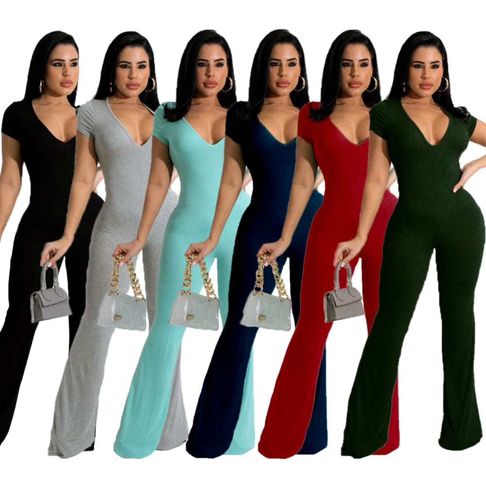 Bell-bottom Pants Short Sleeve Women's Jumpsuit view 10