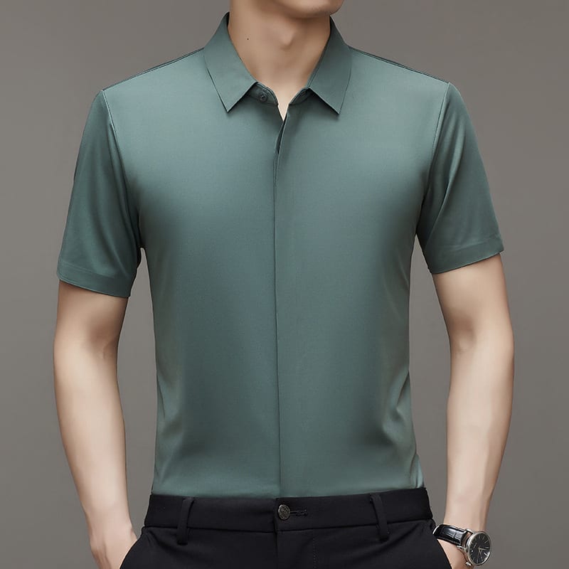Pure Color Seamless Men's Shirt Business Casual view 14