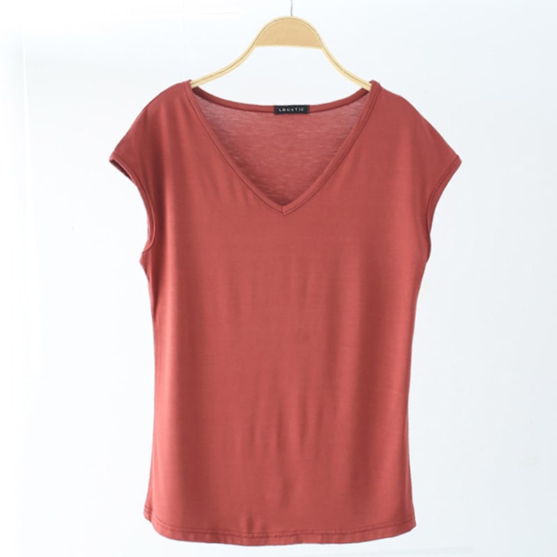 Solid Color And V-neck Sleeveless Loose Women's T-shirt Casual Bottoming Shirt Inner Wear Blouse view 12