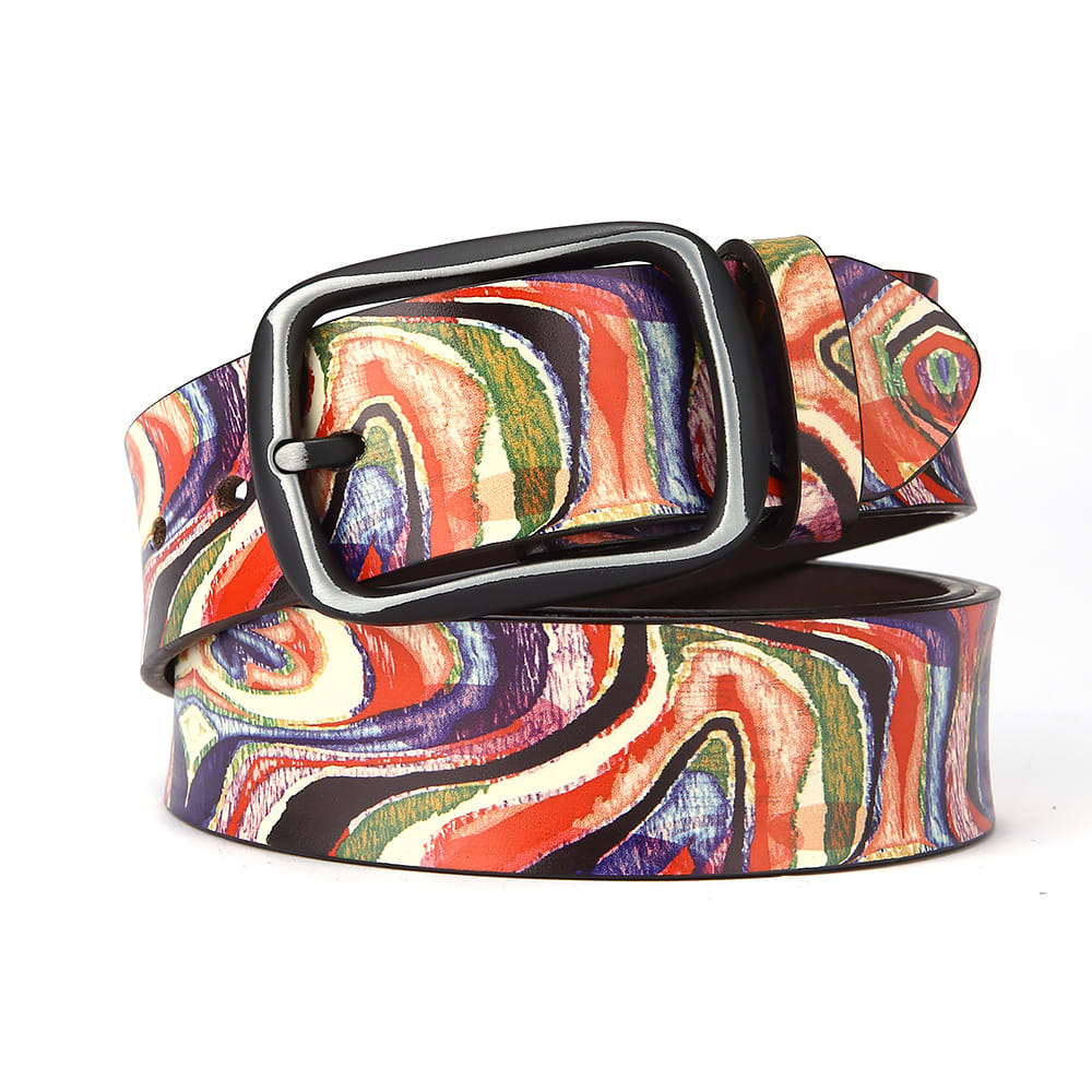 Pure Cowhide Printed Rainbow Graffiti Leather Decorative Belt view 9