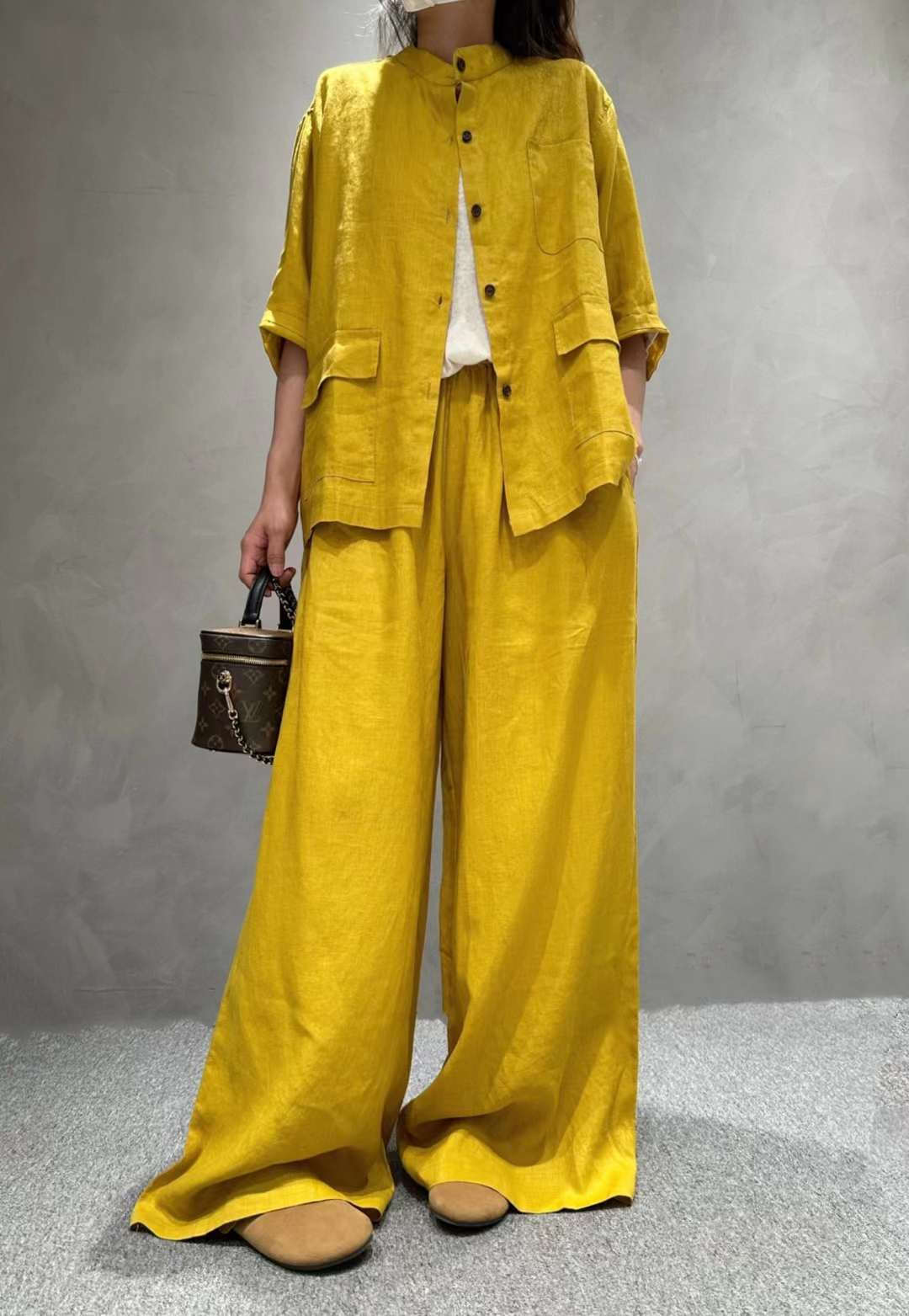 Solid Color Linen Suit Half Sleeve Shirt Casual Pants view 16