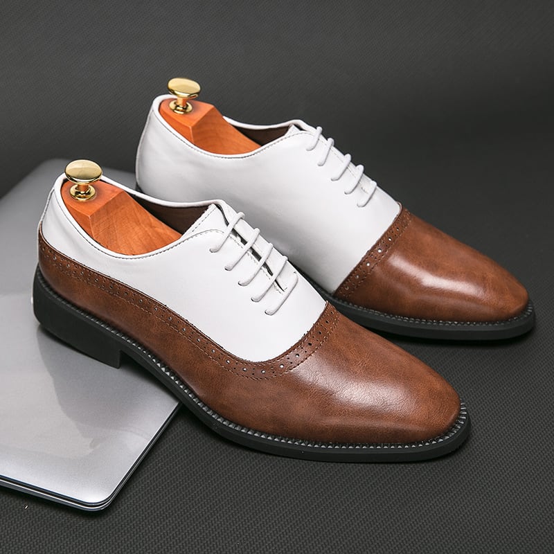 Men's Business Double Color Block Leather Shoes view 12
